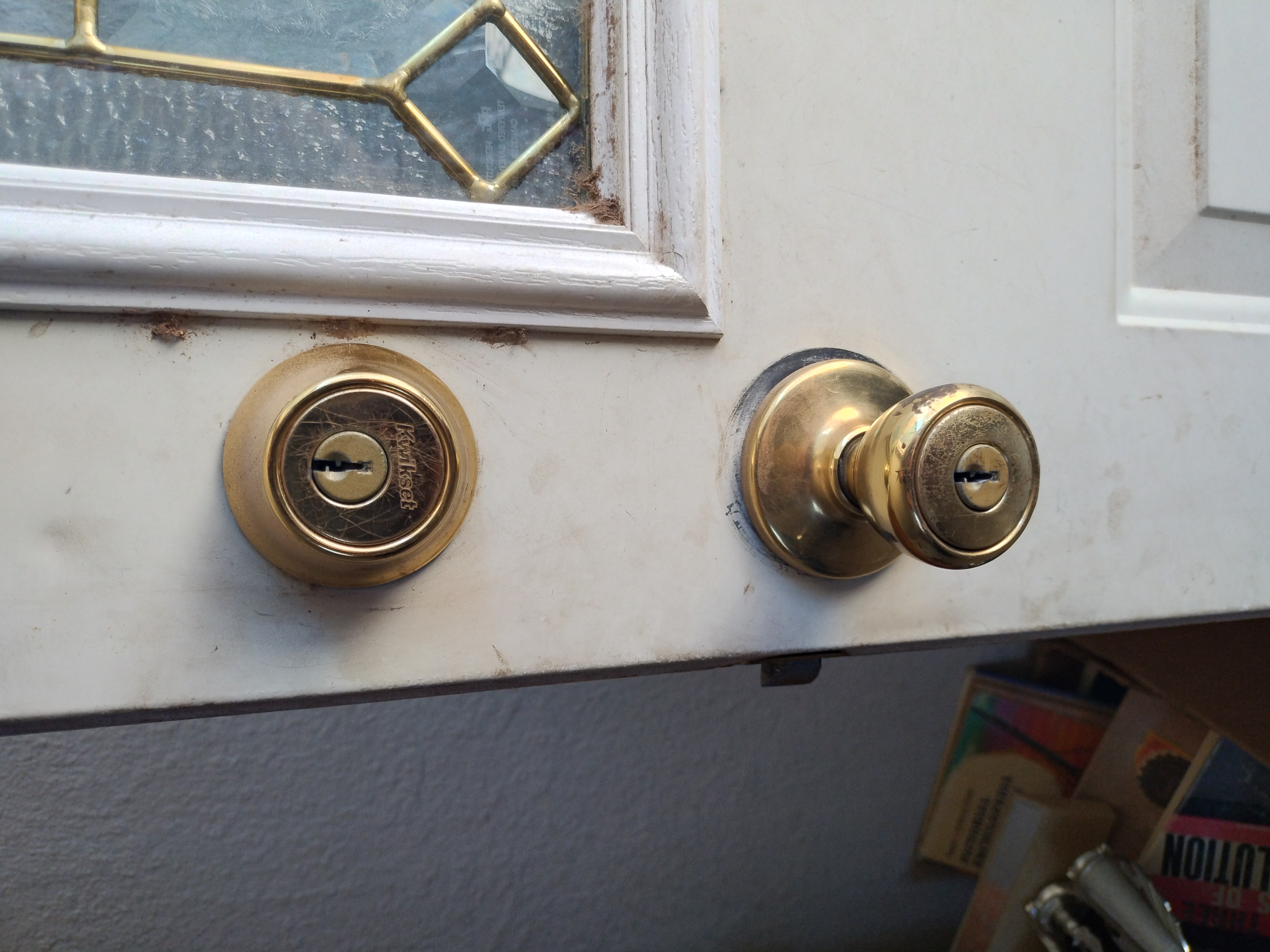Smart deadbolt and matching knob set on an Albuquerque home